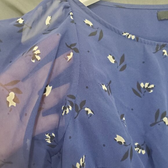 FOREVER 21 Womens Dress SZ Large Flutter Sleeve Sheath Floral Navy Elastic Waist - Picture 6 of 9